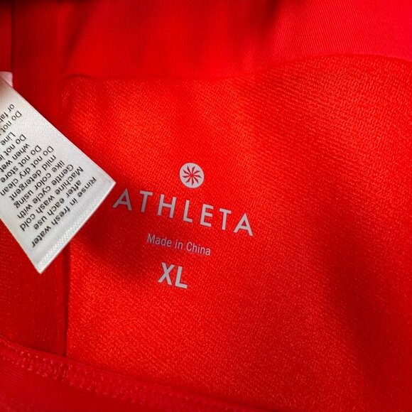 ATHLETA Bright Cherry Red Smocked Bandeau Halter Bikini Top Women's X-Large - Picture 2 of 3